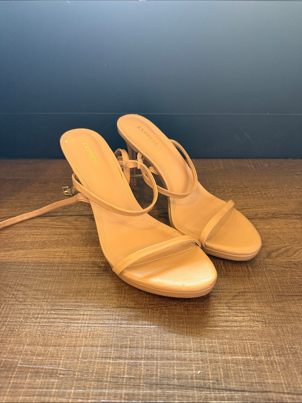 Express Nude/Tan Strappy Mid-Heel Sandals